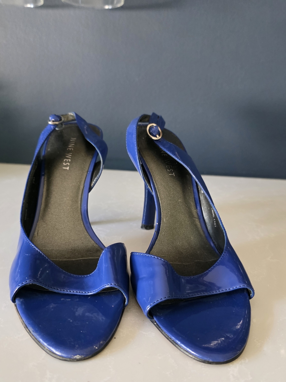 Nine West Blue Patent Open-Toe Heels